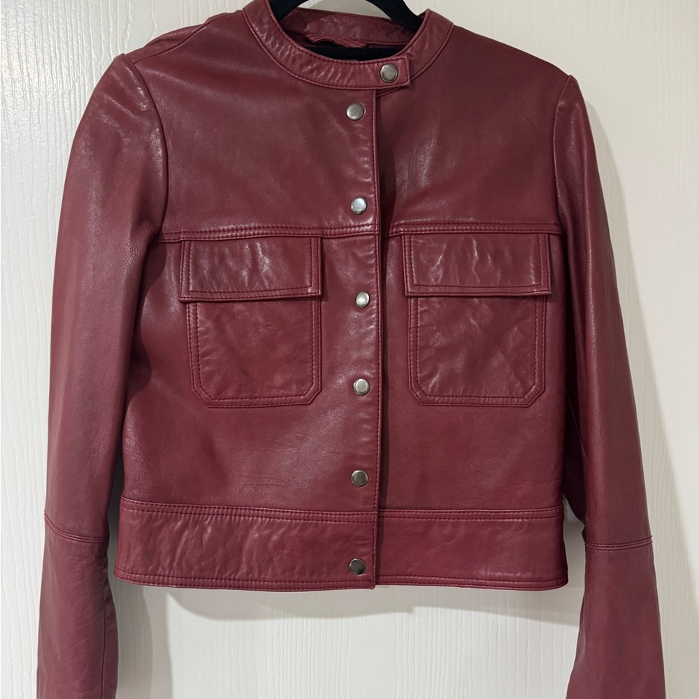 Mango Deep Red GENUINE LEATHER Jacket